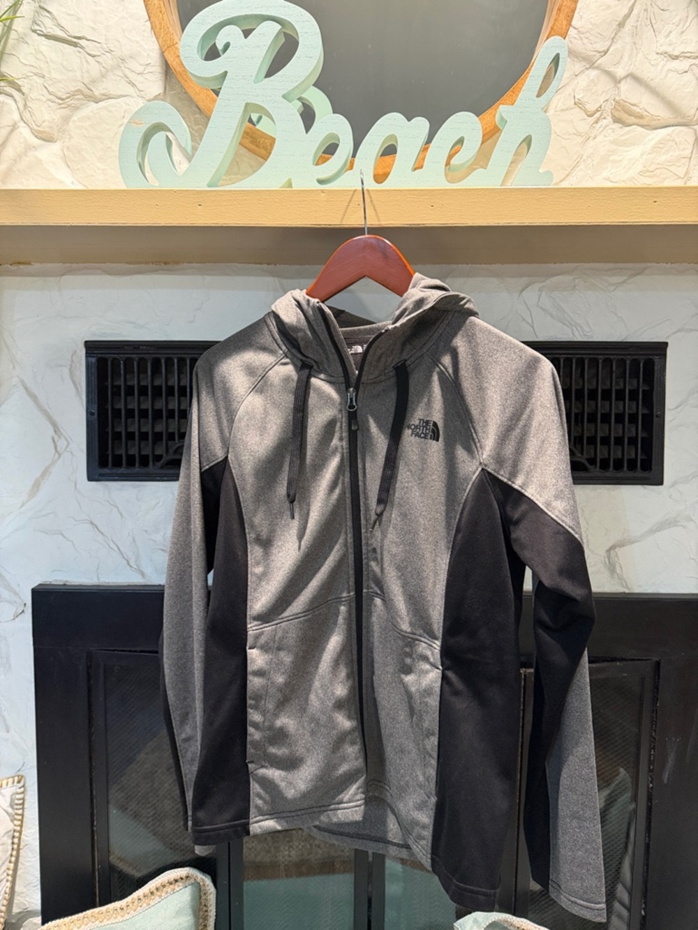 The North Face Gray and Black Hooded Full-Zip Jacket